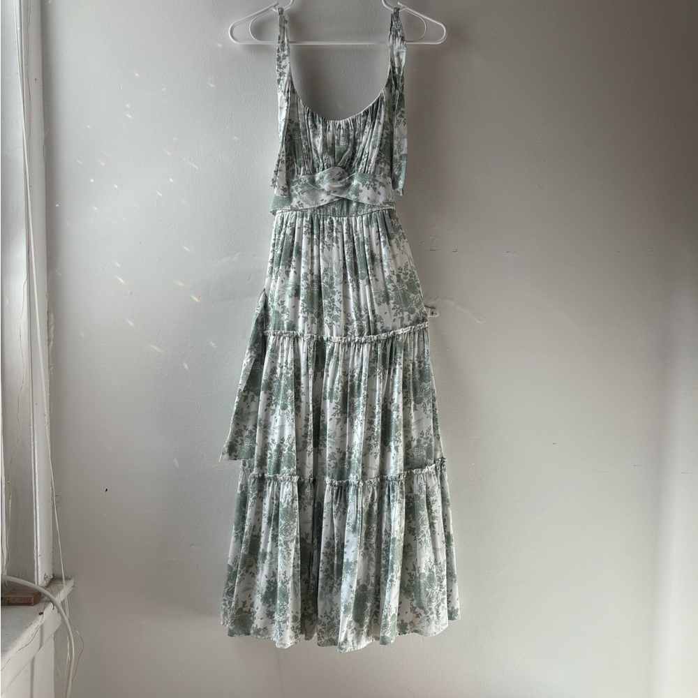 Altar'd State Floral White and Green Midi Dress